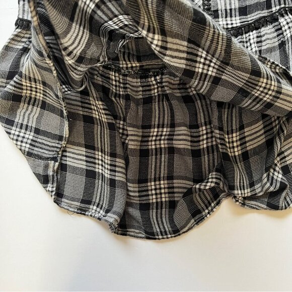 Zara Plaid Checkered Top Blouse Dress Tunic Embroidered Lettuce V Neck Hem Sz XS - Picture 14 of 16